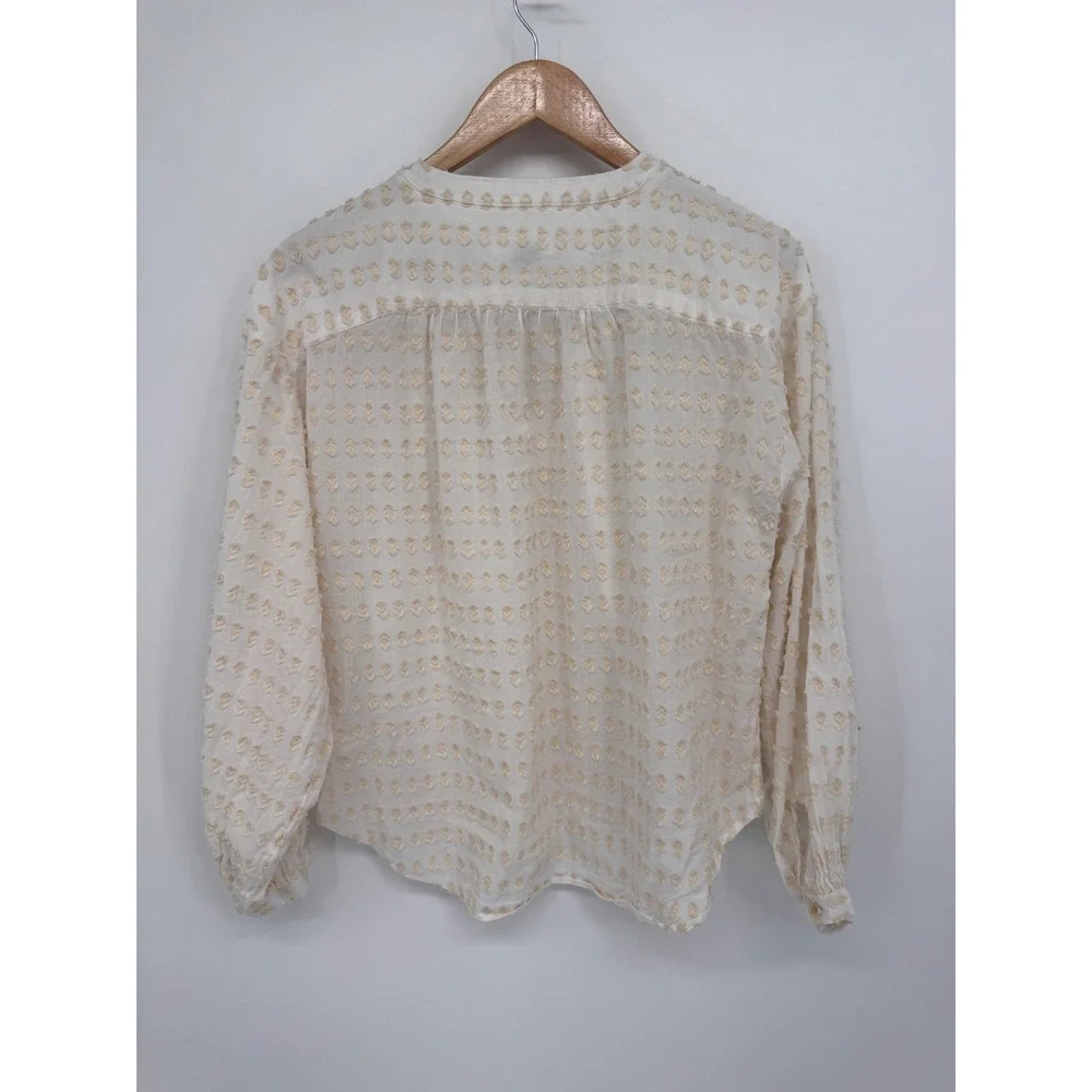 Pilcro Anthropologie Tavi Shirt Women S Cream Textured Boho Peasant Cottage